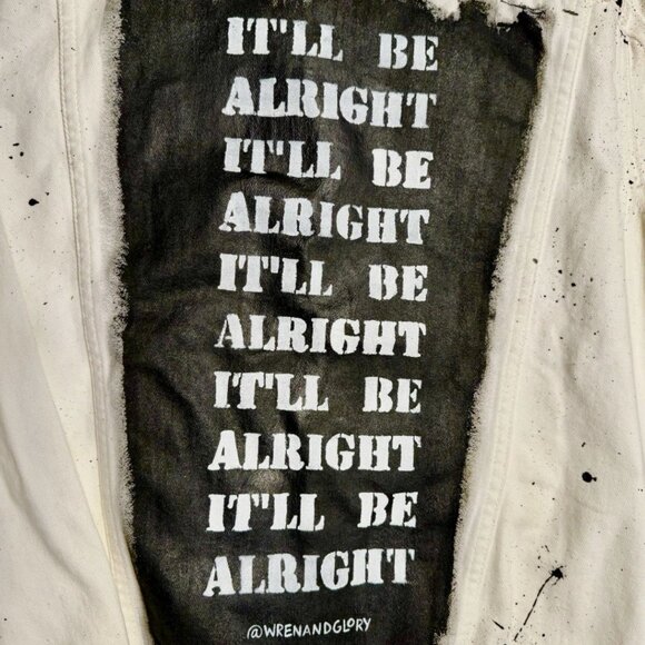 Wren + Glory - Rare White Denim - “It’ll Be All Right” - hand painted with - Picture 8 of 9